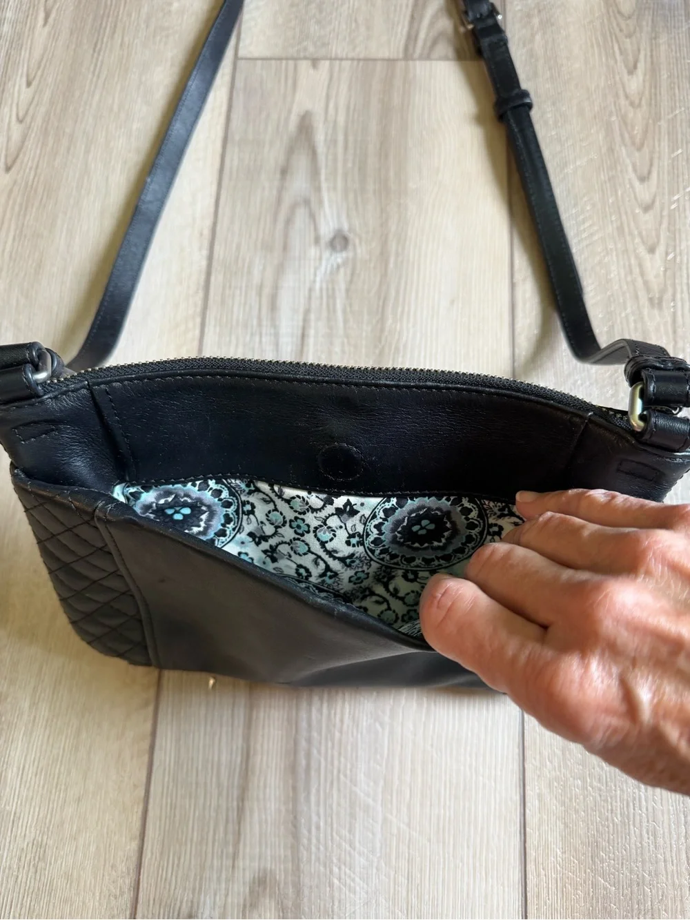 Vera Bradley Carry-All Black Quilted Leather Crossbody Purse